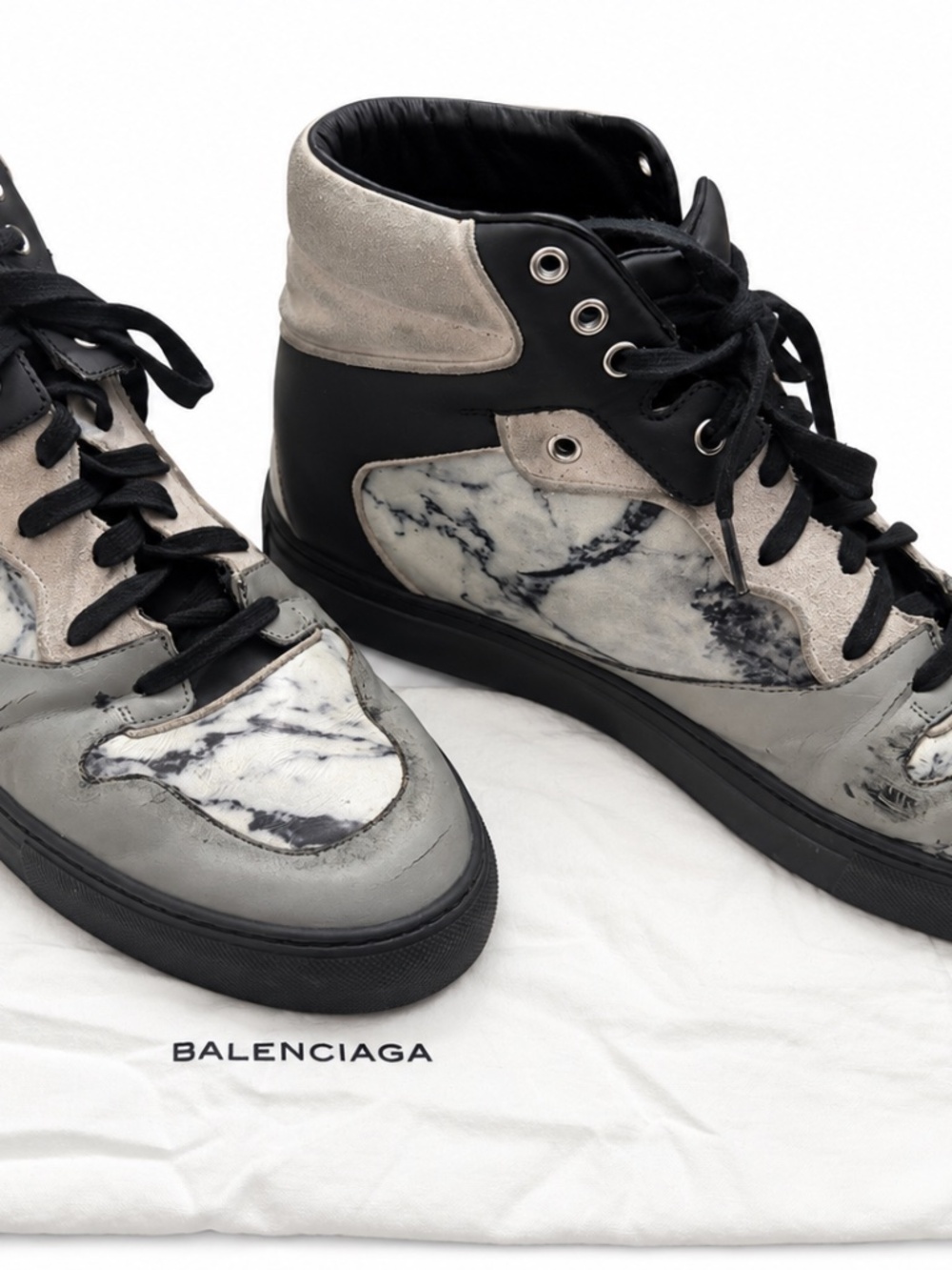 Balenciaga Grey Marble Reflective High Top Sneakers 333113